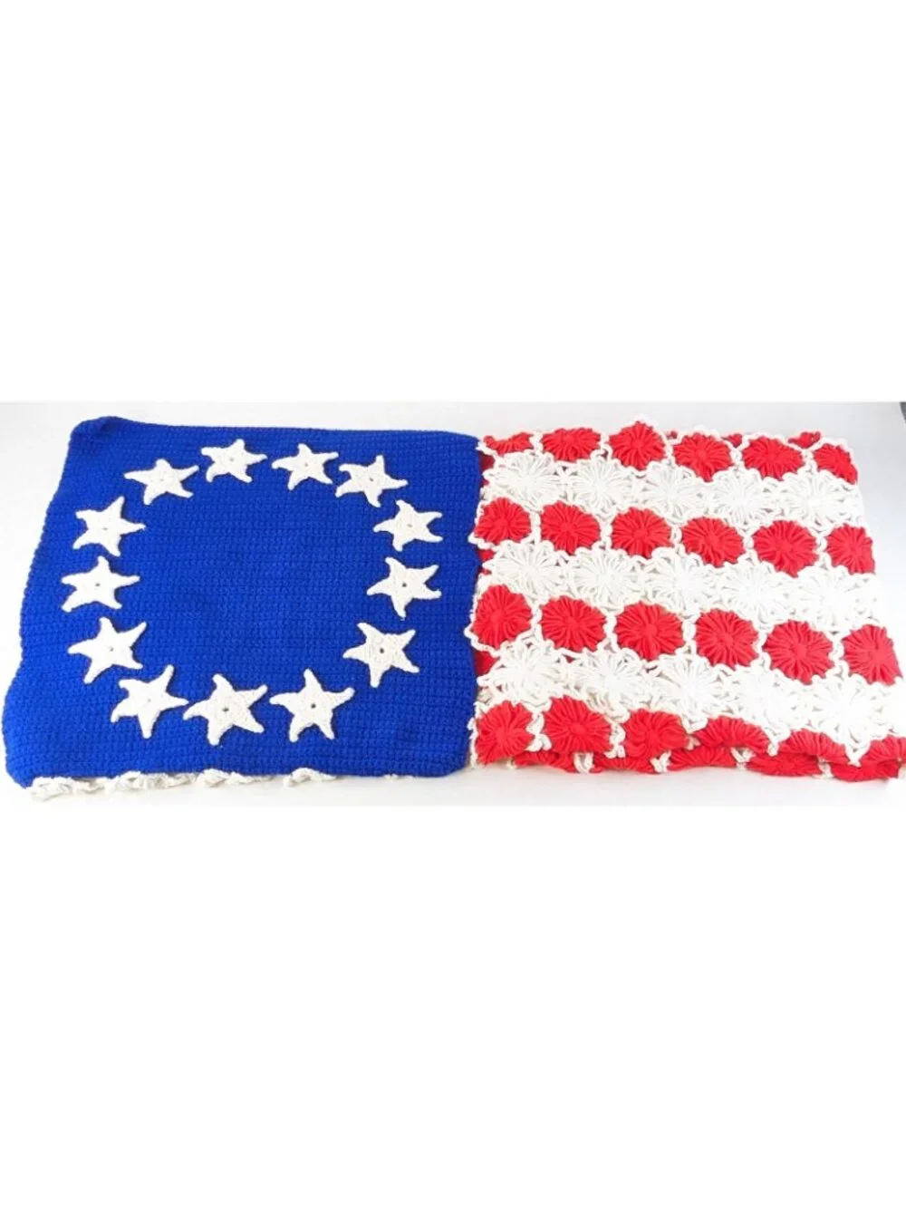American Flag Afghan Vintage Patriotic Handmade Crochet 36 x 56 